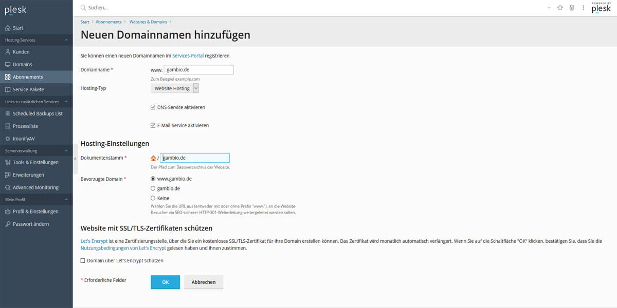 Upload der Gambio GX Software