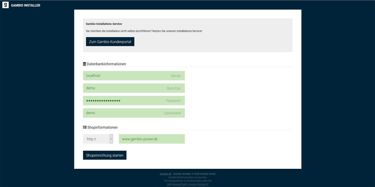 Gambio GX3 GX4 Datenbankdetails
