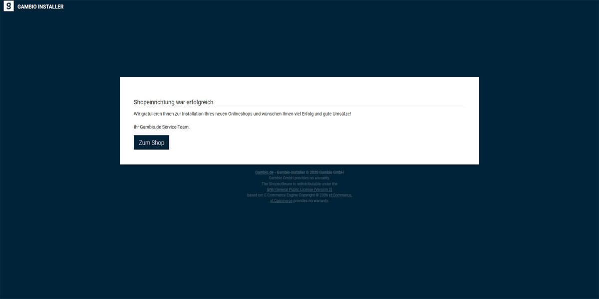 Gambio GX4 Software wurde installiert