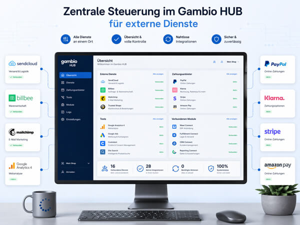 Zentrale Steuerung im Gambio HUB für externe Dienste