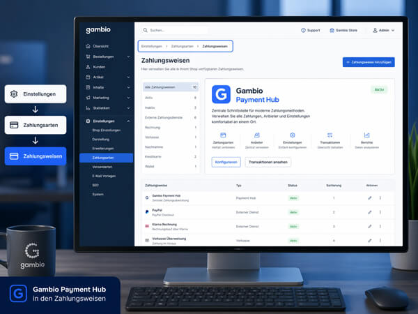 Gambio Payment Hub in den Zahlungsweisen