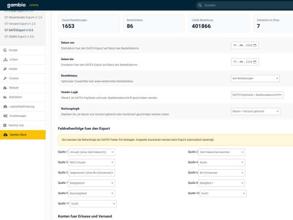 Preview: Gambio DATEV Export Modul – Buchungsstapel aus Bestellungen exportieren