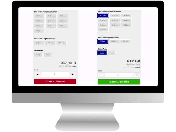 Pflichtprüfung für Bestelloptionen im GX Warenkorb