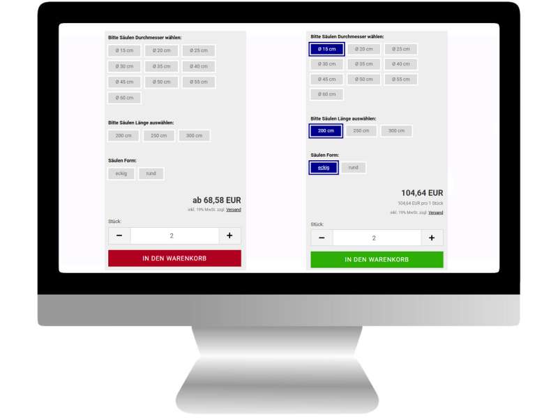 Pflichtprüfung für Bestelloptionen im GX Warenkorb
