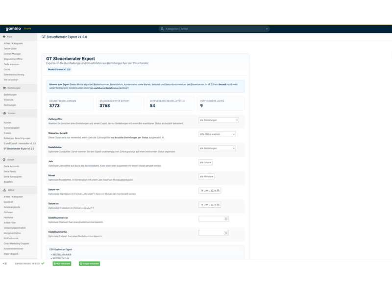 Export Modul Steuerberater – Bestellungen als CSV exportieren